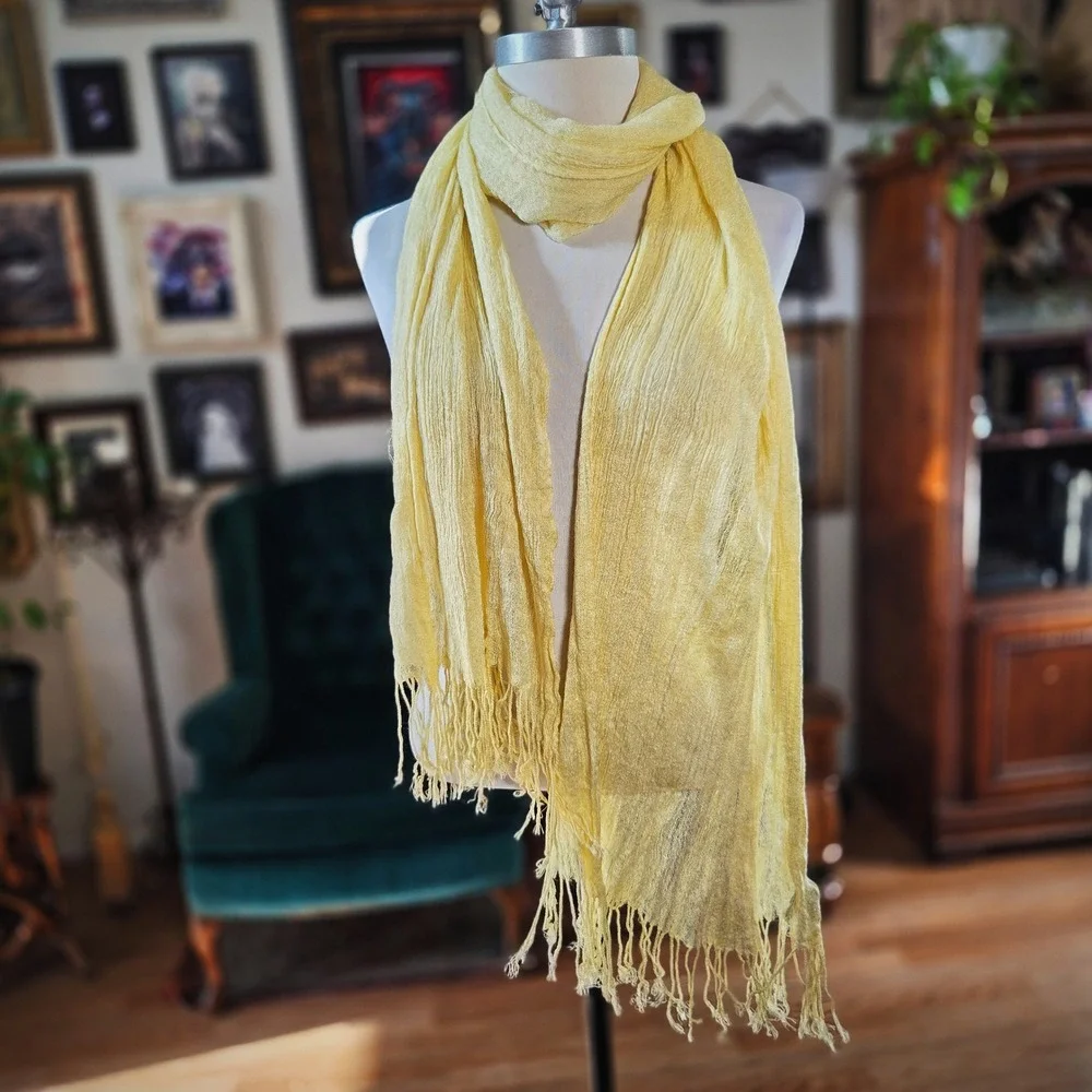 Scarf G Brand Yellow Lightweight Fringe Wrap Shawl Oversized Sheer Boho 78x32